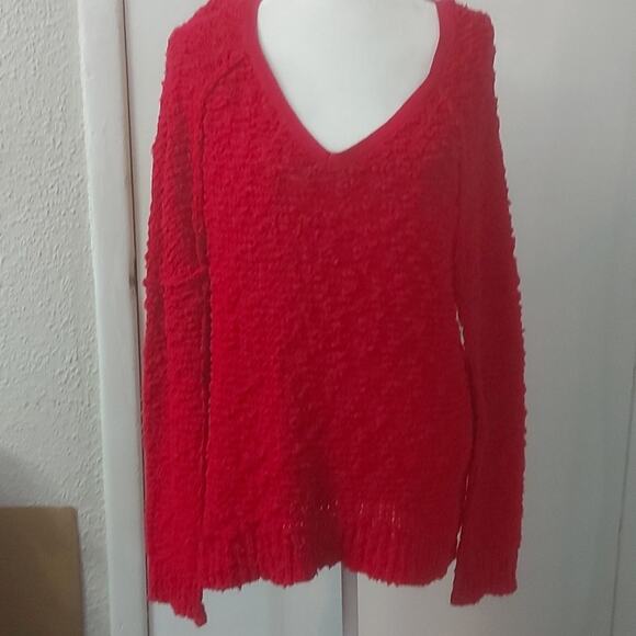 Free People Pink V- Neck Sweater S Cozy Casual Dopamine Boho Barbie Classic - Picture 1 of 8